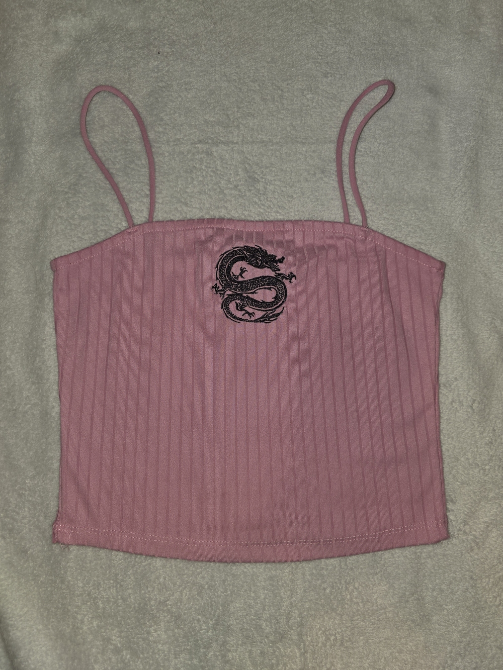 Rue21 Pink Ribbed Cami with Black Dragon